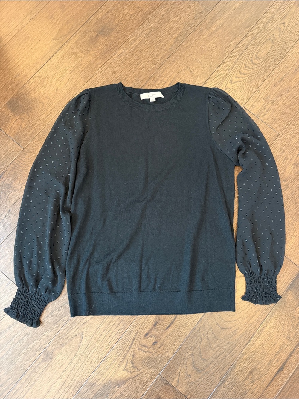Loft Black Puff-Sleeve Knit Sweater Size Small - C54-142